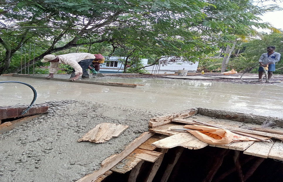 Residential house construction under progress at Thingal nagar.